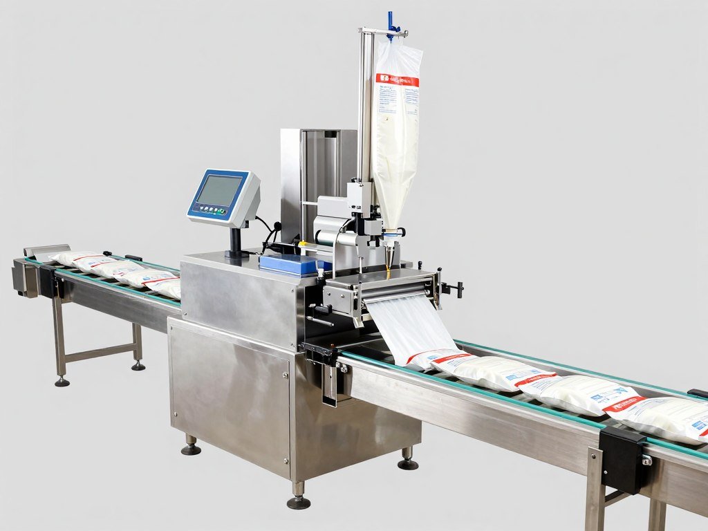 Automated packaging system for bagged cattle feed Automated packaging system for bagged cattle feed