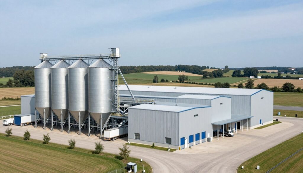 Belgian cooperative feed mill facility showing large-scale operation Belgian cooperative feed mill facility showing large-scale operation