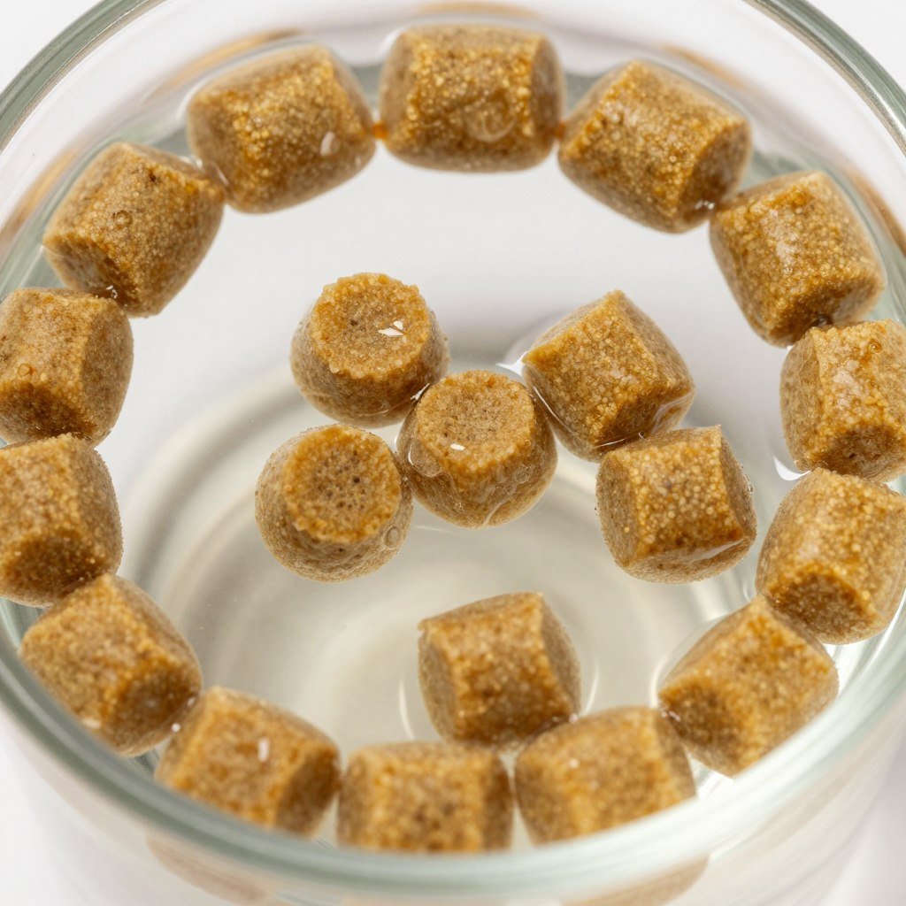 Close-up of high-quality floating fish feed pellets showing uniform size and consistent texture