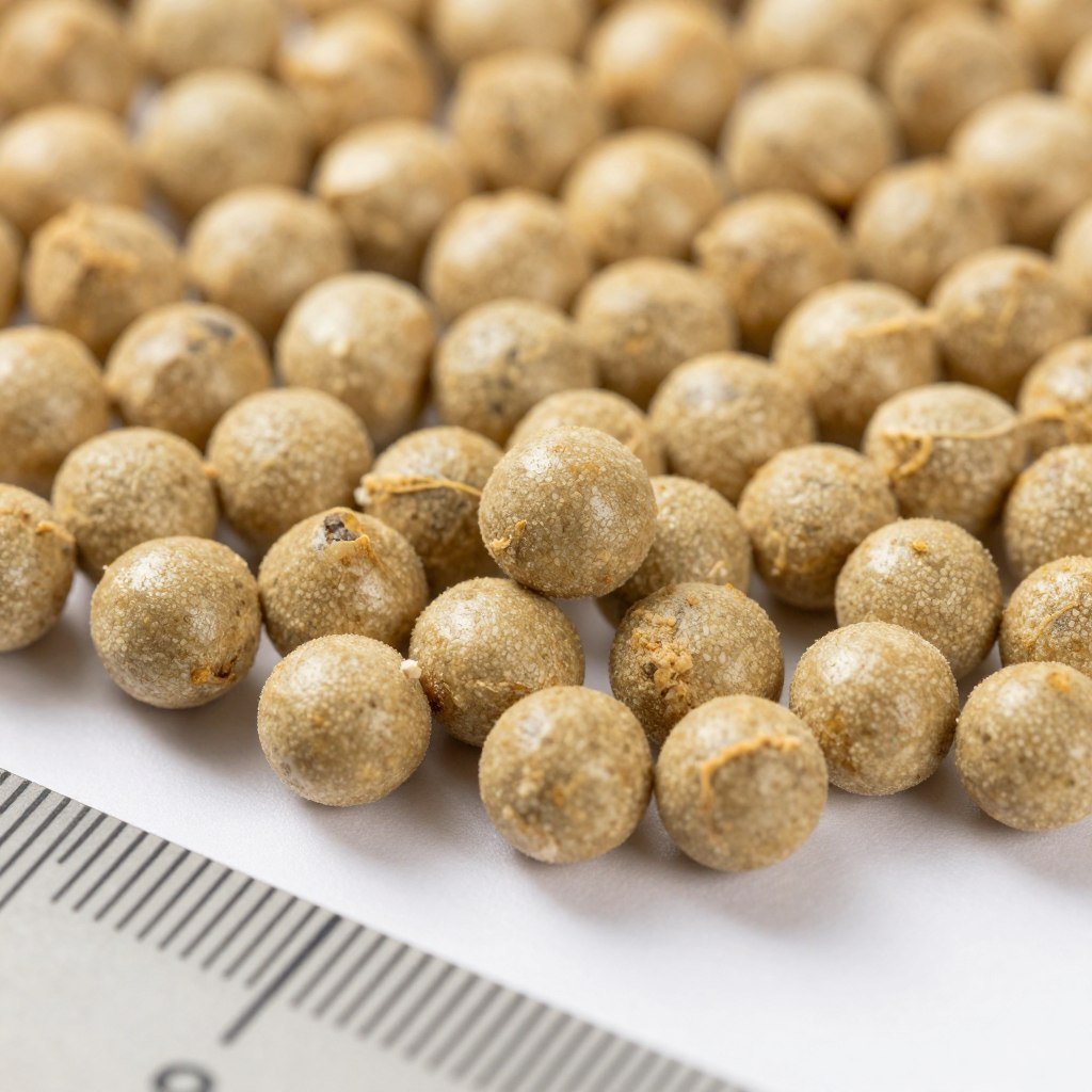 Close-up of poultry feed pellets with uniform quality