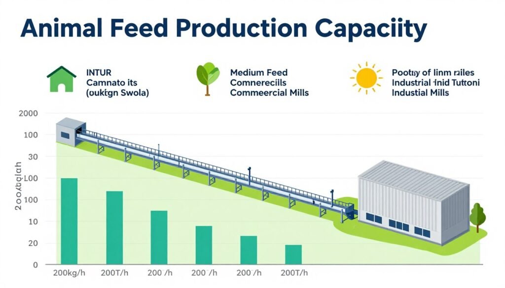 Comparison chart showing different animal feed production line capacity ranges