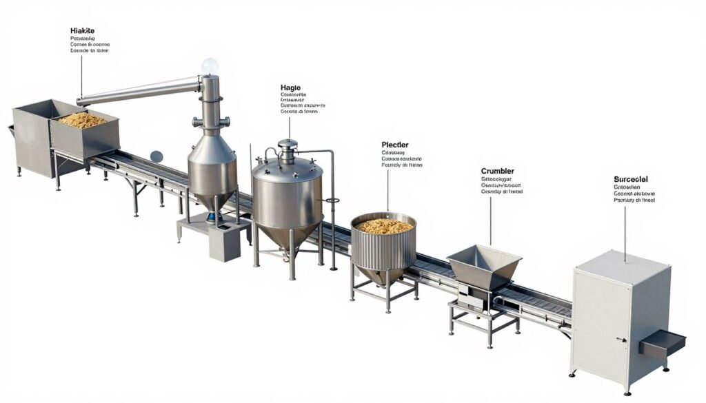 Comprehensive diagram showing all components of a complete poultry feed production line