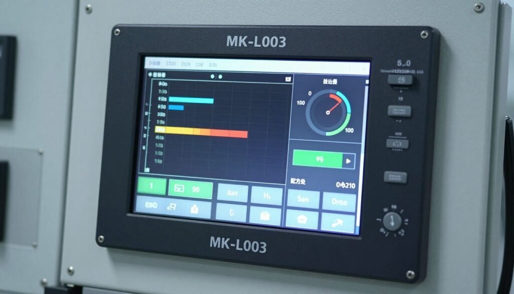 Control panel interface of MK-L003 showing touchscreen HMI with production parameters Control panel interface of MK-L003 showing touchscreen HMI with production parameters