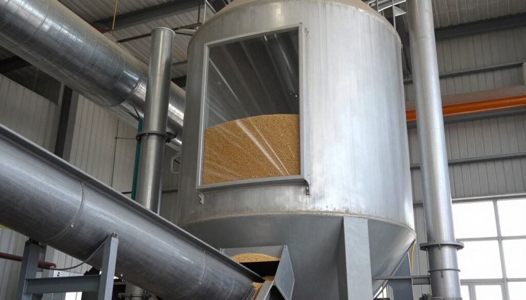 Counter-flow pellet cooler in animal feed production line