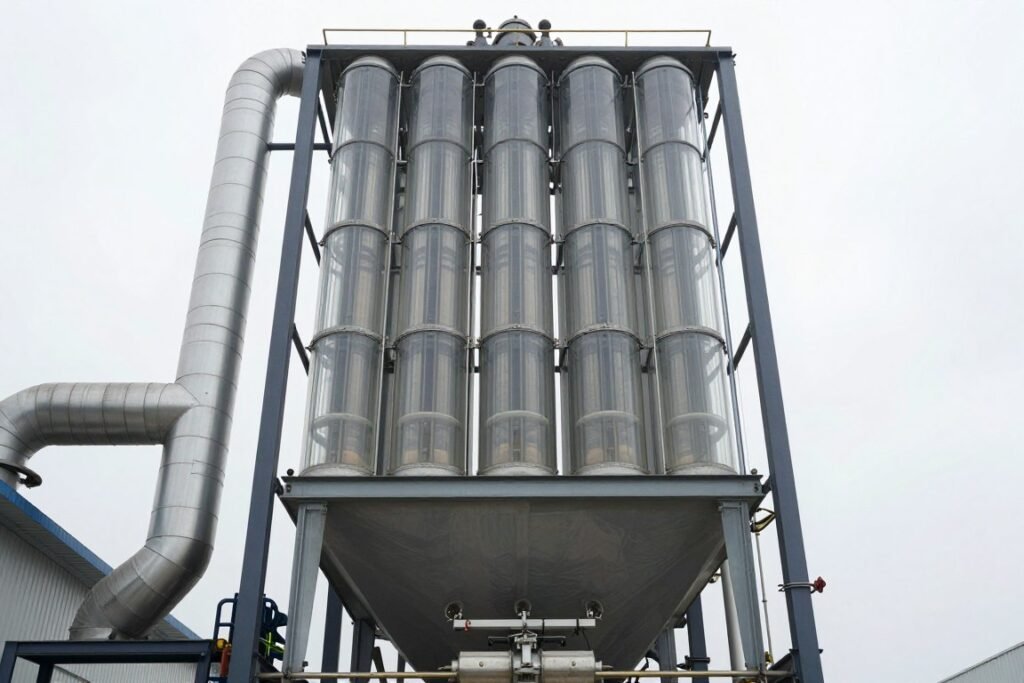 Counterflow pellet cooler with automated discharge system