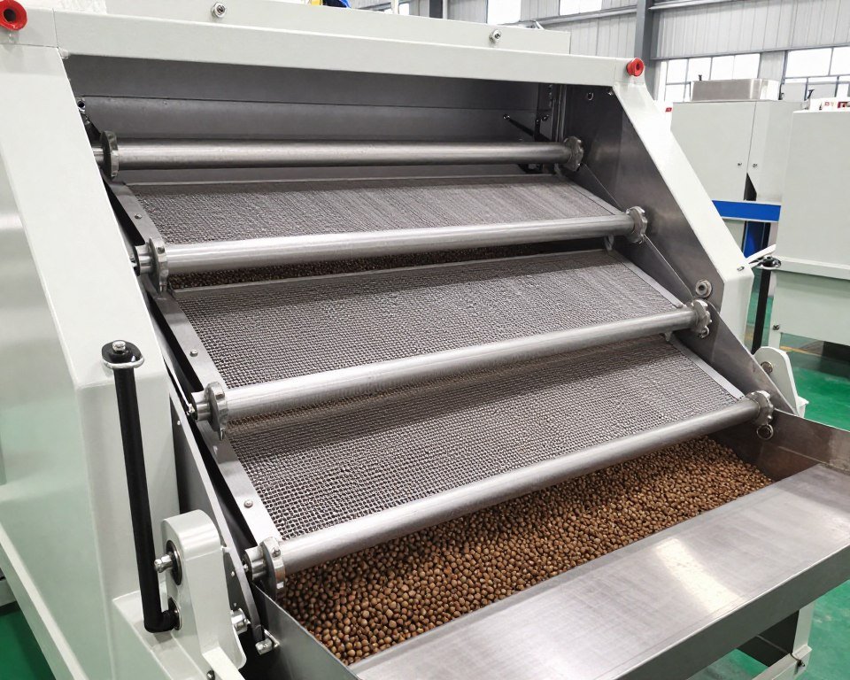 Counterflow pellet cooler with fresh feed pellets