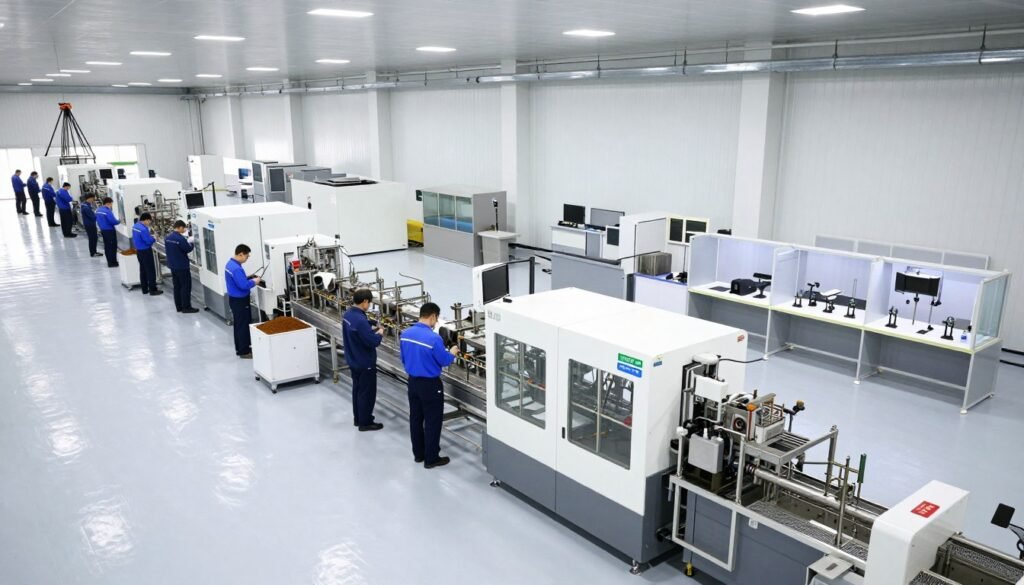 Custom configured cattle feed production line during factory assembly