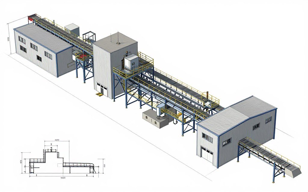 Custom feed mill layout design showing equipment arrangement in existing building Custom feed mill layout design showing equipment arrangement in existing building
