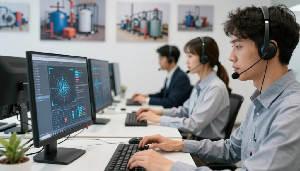 Customer service team providing remote technical support for biomass pellet equipment Customer service team providing remote technical support for biomass pellet equipment
