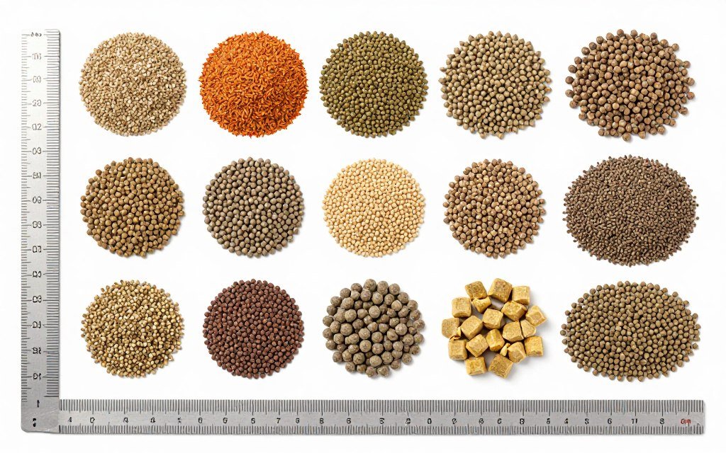 Different feed pellet sizes produced by MAIKONG equipment