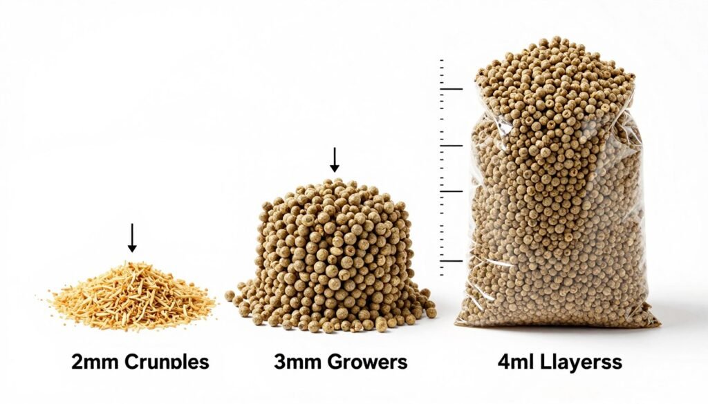 Different poultry feed pellet sizes for broiler starter grower and layer feeds Different poultry feed pellet sizes for broiler starter grower and layer feeds