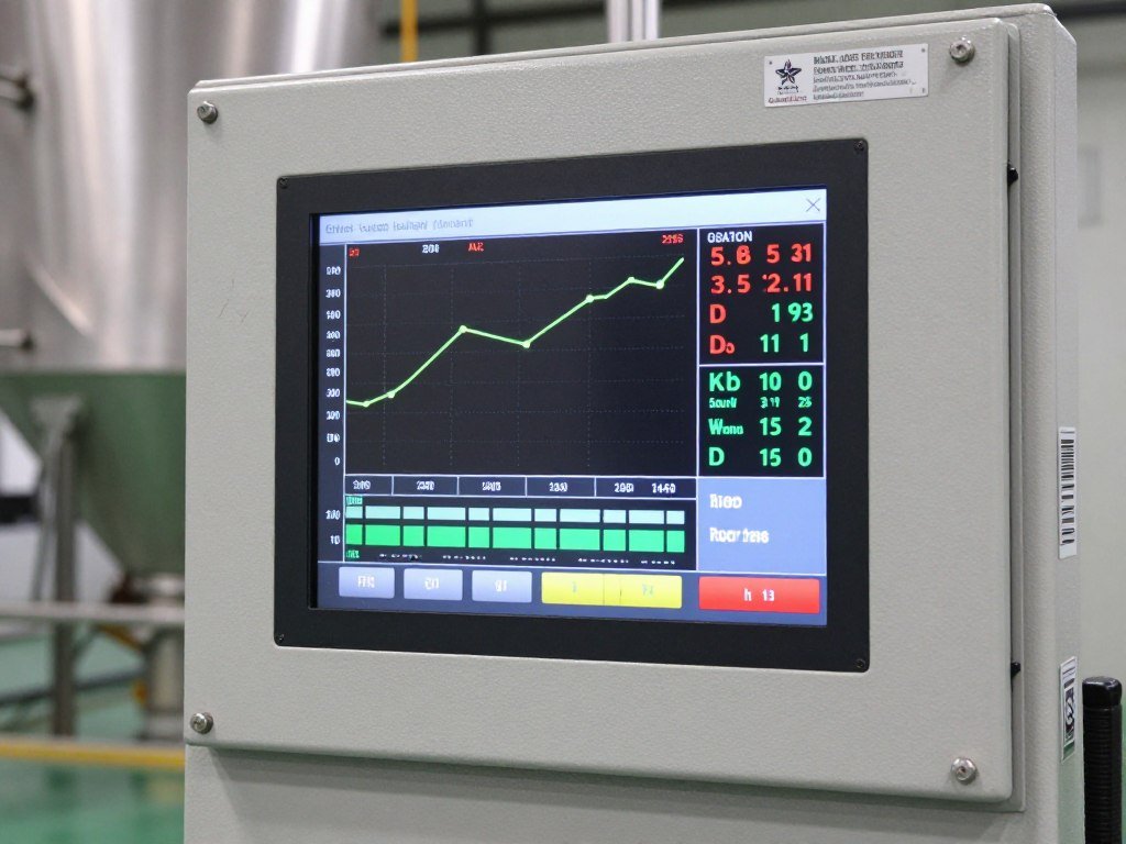 Energy consumption monitoring display on cattle feed production equipment control panel Energy consumption monitoring display on cattle feed production equipment control panel