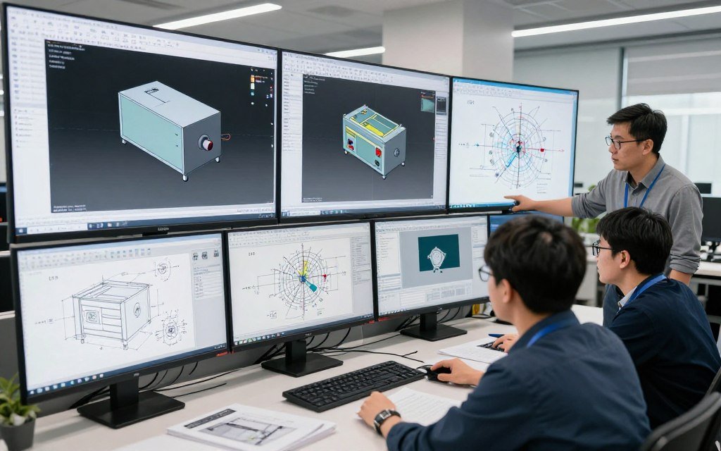 Engineering team working on custom pellet production line design