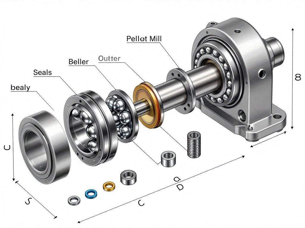 Exploded view diagram of pellet mill bearing assembly Exploded view diagram of pellet mill bearing assembly