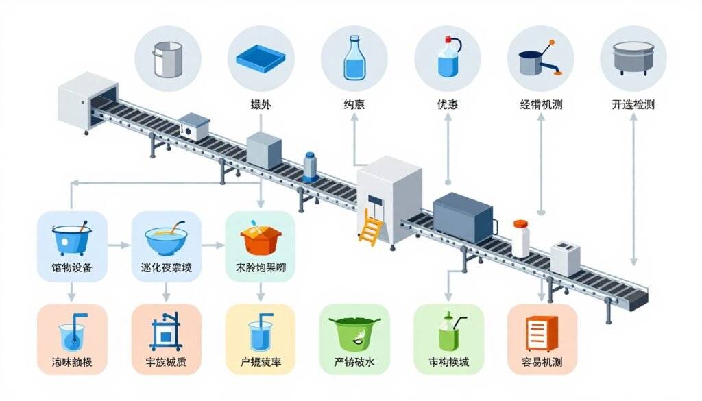 Feed production line process flow diagram showing complete manufacturing stages