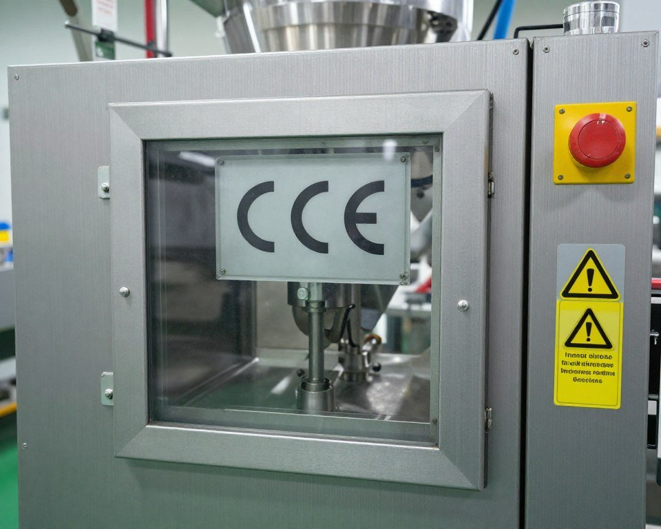 Feed production line safety features and compliance markings