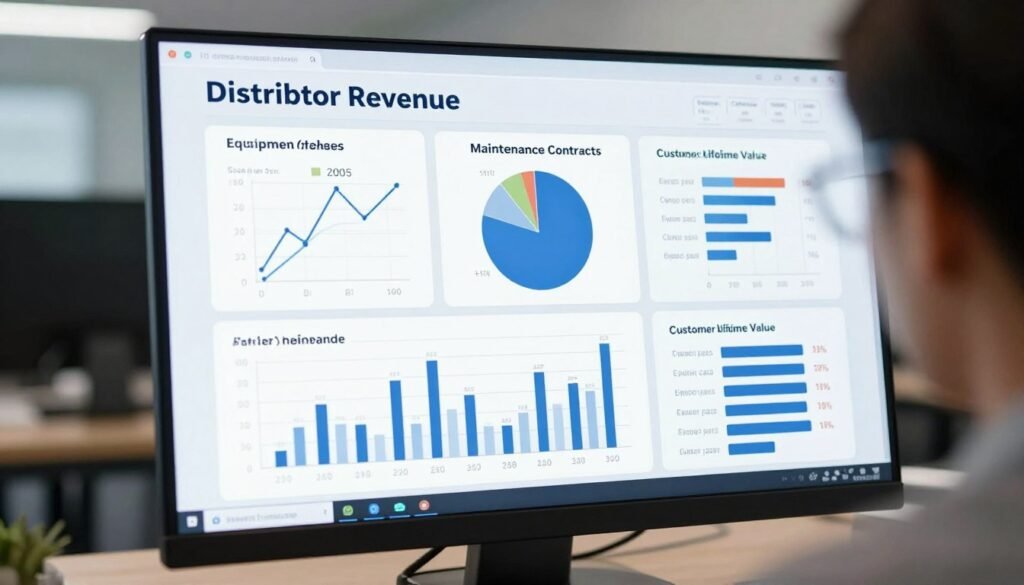 Financial analysis charts showing distributor revenue streams from equipment and services Financial analysis charts showing distributor revenue streams from equipment and services