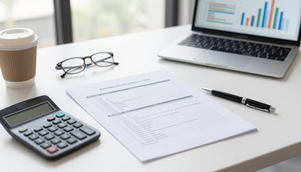 Financial planning documents and calculator showing feed mill investment analysis Financial planning documents and calculator showing feed mill investment analysis