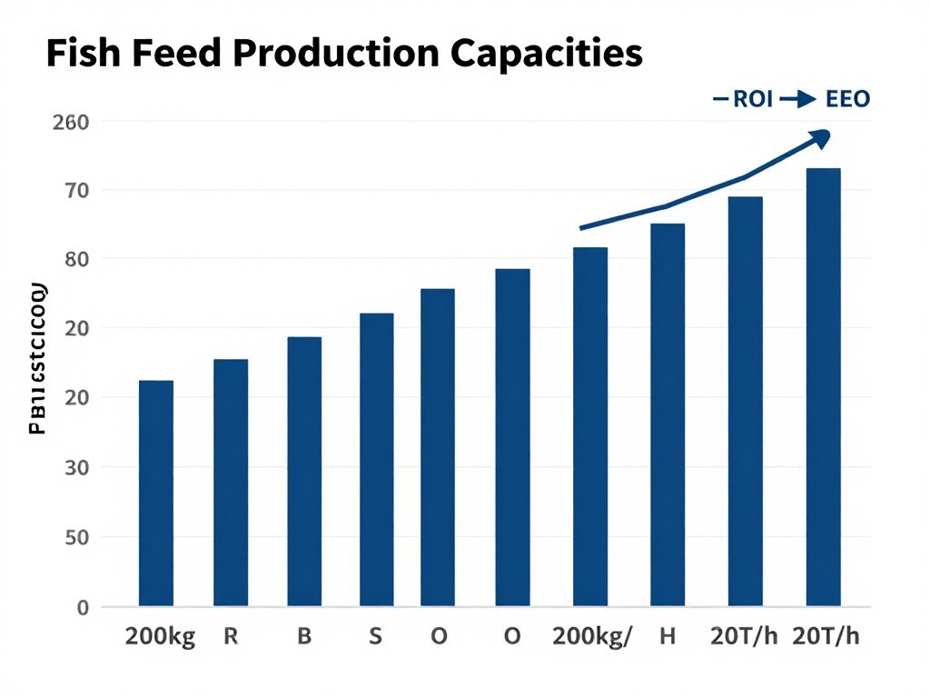 Graph comparing production capacity options and corresponding investment levels for fish feed production lines