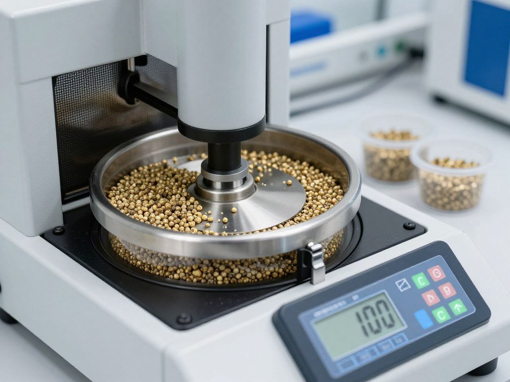 Laboratory testing equipment measuring pellet durability and quality