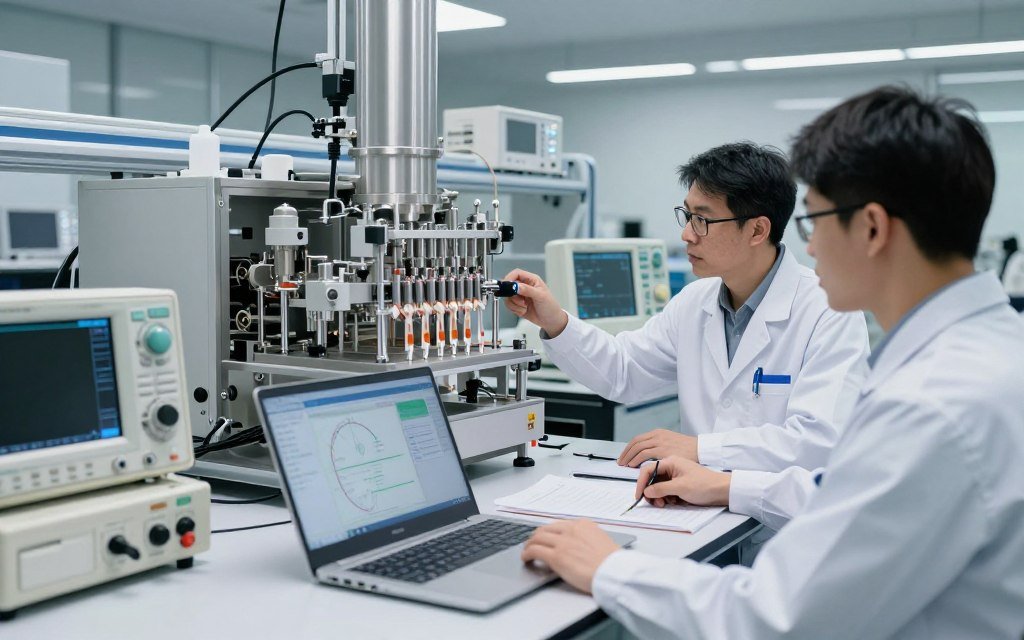 MAIKONG R&D team testing next-generation feed production line technology prototype