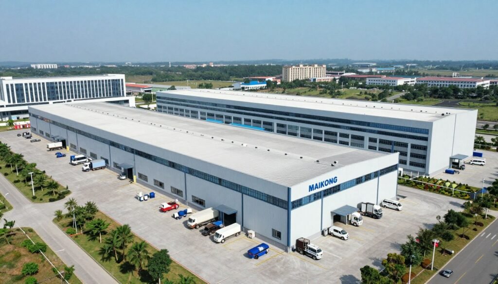 MAIKONG headquarters facility in GD Province showing modern manufacturing complex and customer service center