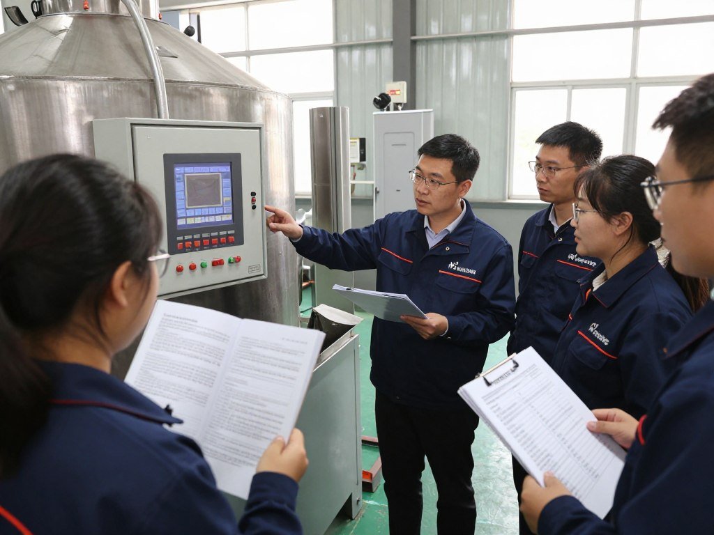 MAIKONG technician training client staff on feed production equipment operation