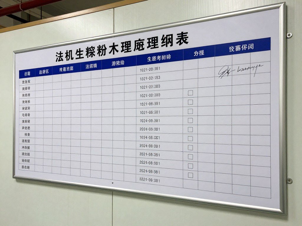 Maintenance schedule chart displayed in UK feed mill Maintenance schedule chart displayed in UK feed mill