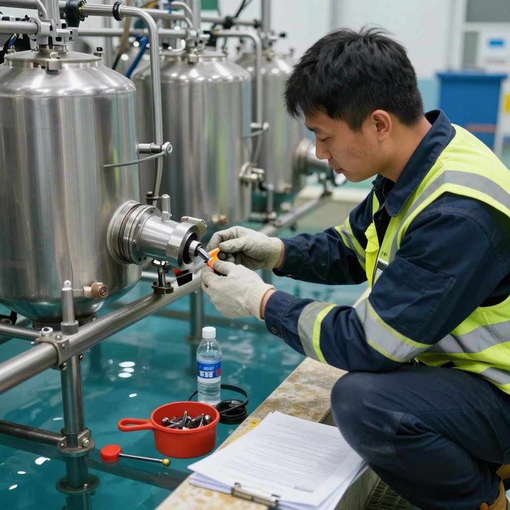 Maintenance technician performing preventive maintenance on equipment Maintenance technician performing preventive maintenance on equipment