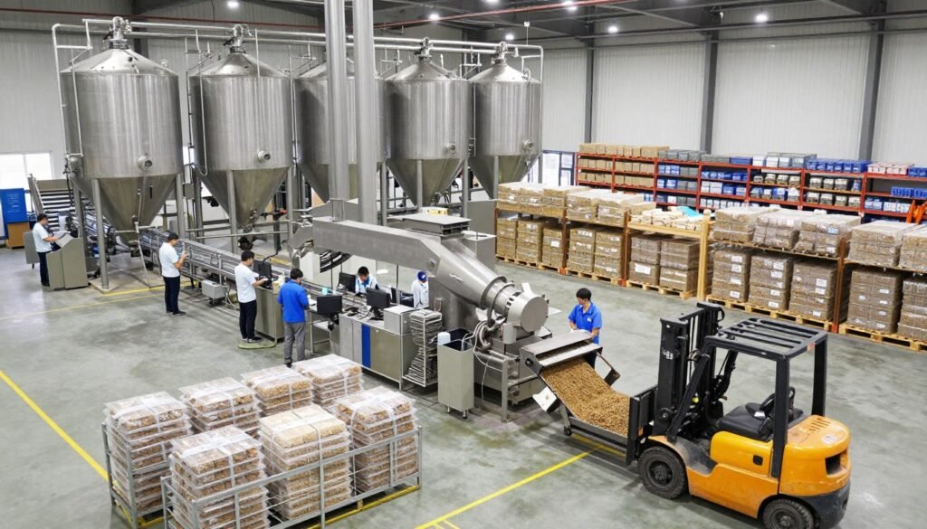 Medium-scale pet feed production facility in operation