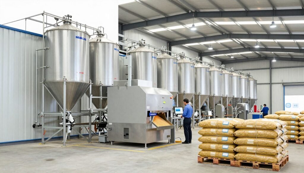 Modern UK feed mill facility using MAIKONG production line producing quality animal feeds Modern UK feed mill facility using MAIKONG production line producing quality animal feeds