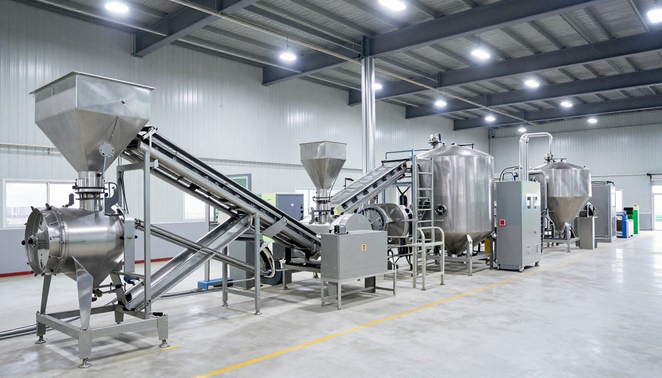 Biomass Pellet Production Line Manufacturer UK Guide 1 Modern biomass pellet production facility showing complete production line with quality control stations