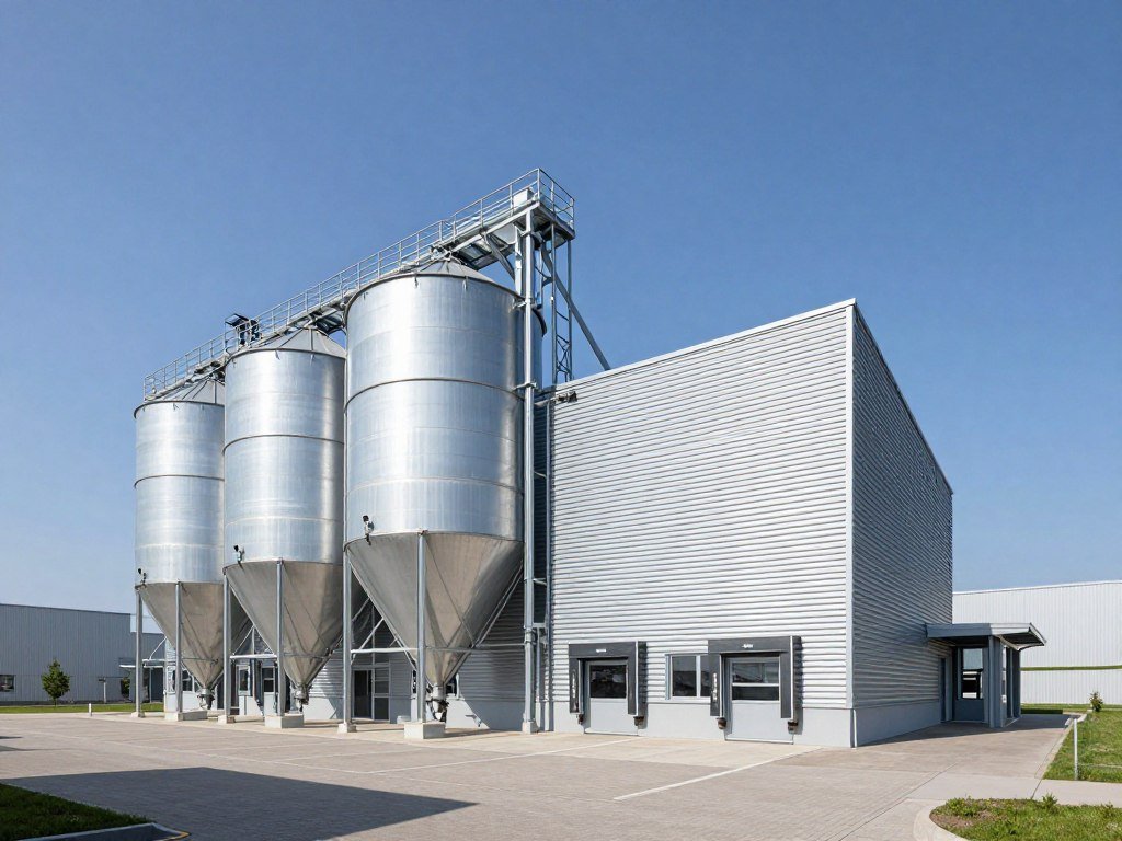 Modern feed mill facility in Poland producing poultry and pig feeds