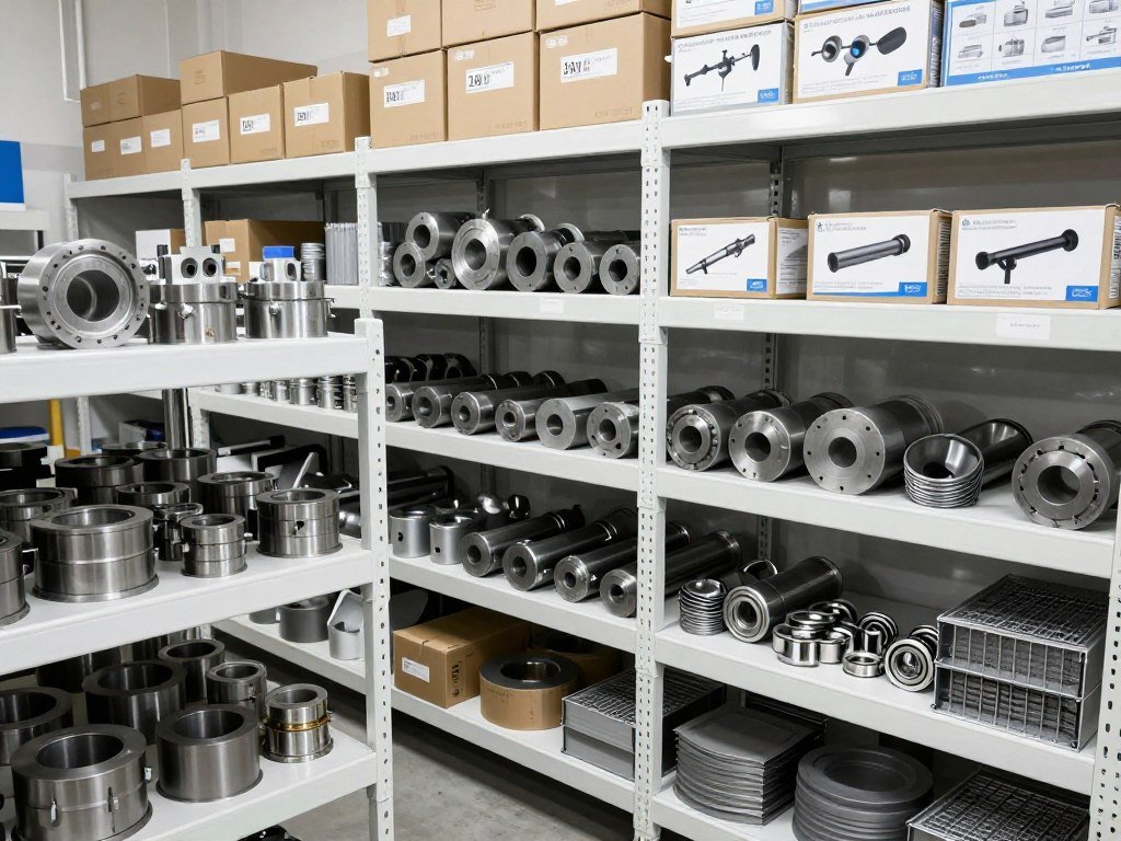 Organised spare parts storage showing feed mill components