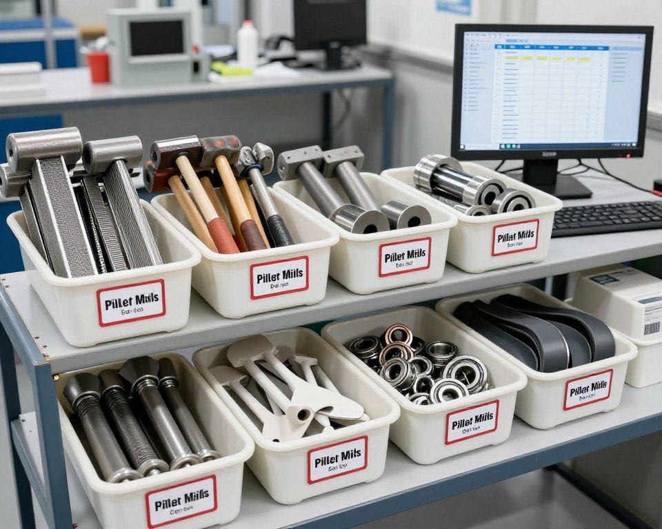 Organized spare parts inventory for feed mill equipment