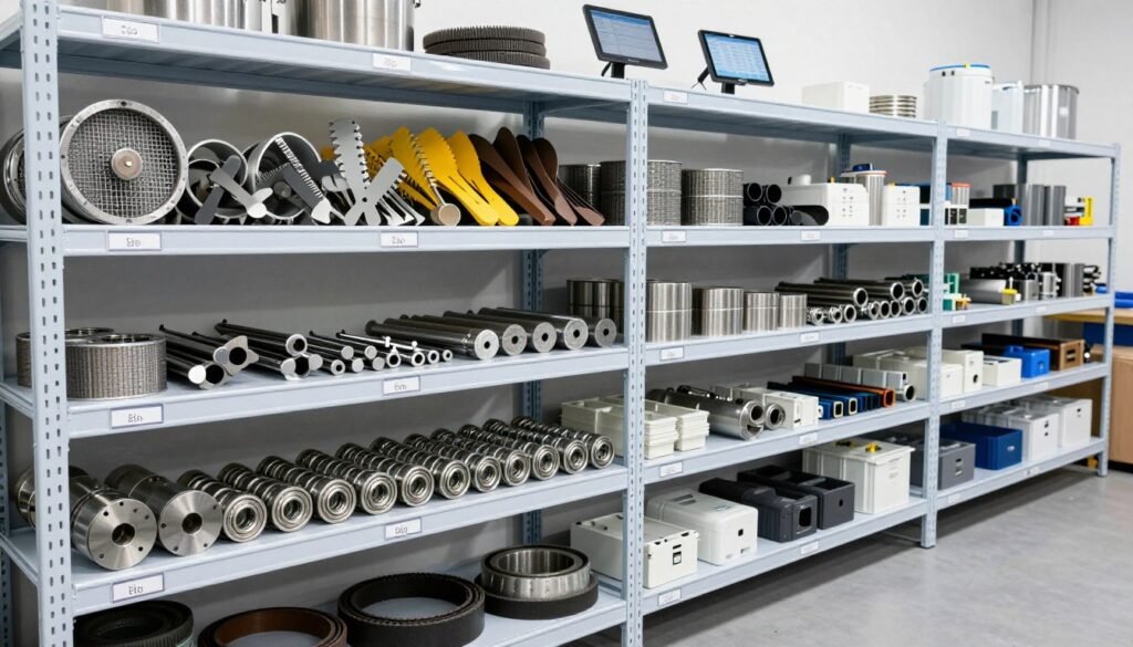 Organized spare parts inventory for pet feed production equipment