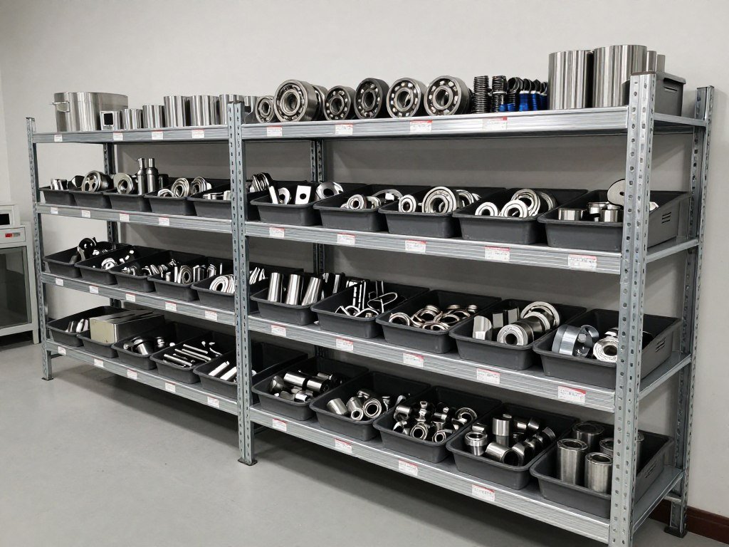 Organized spare parts inventory storage for cattle feed production equipment Organized spare parts inventory storage for cattle feed production equipment