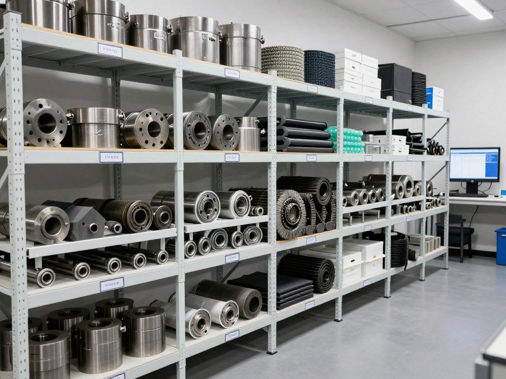 Organized spare parts storage for pig feed production equipment