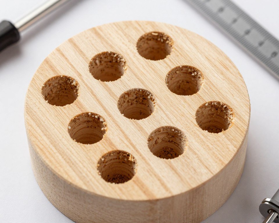 Partially blocked pellet die showing material buildup Partially blocked pellet die showing material buildup