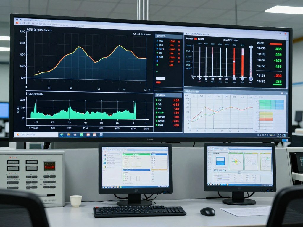 Production monitoring screen showing capacity metrics for cattle feed line Production monitoring screen showing capacity metrics for cattle feed line