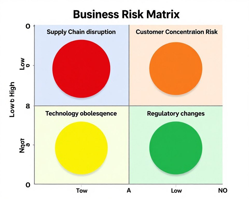 Risk assessment matrix showing probability and impact levels for various distributor business risks in UK cattle feed equipment market