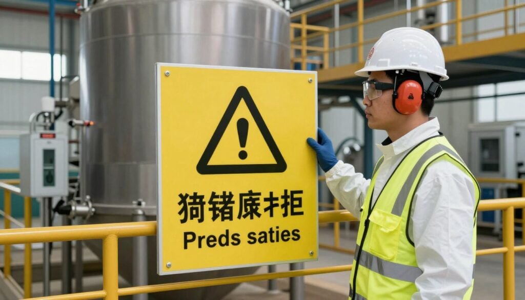 Safety signage and protective equipment in feed mill