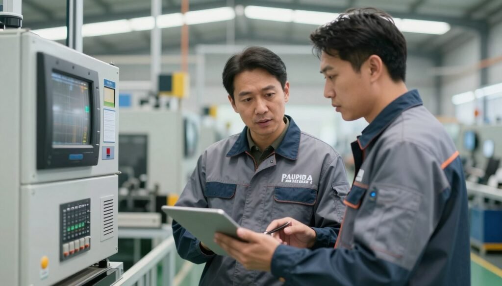 Service technician providing after-sales support at customer facility Service technician providing after-sales support at customer facility