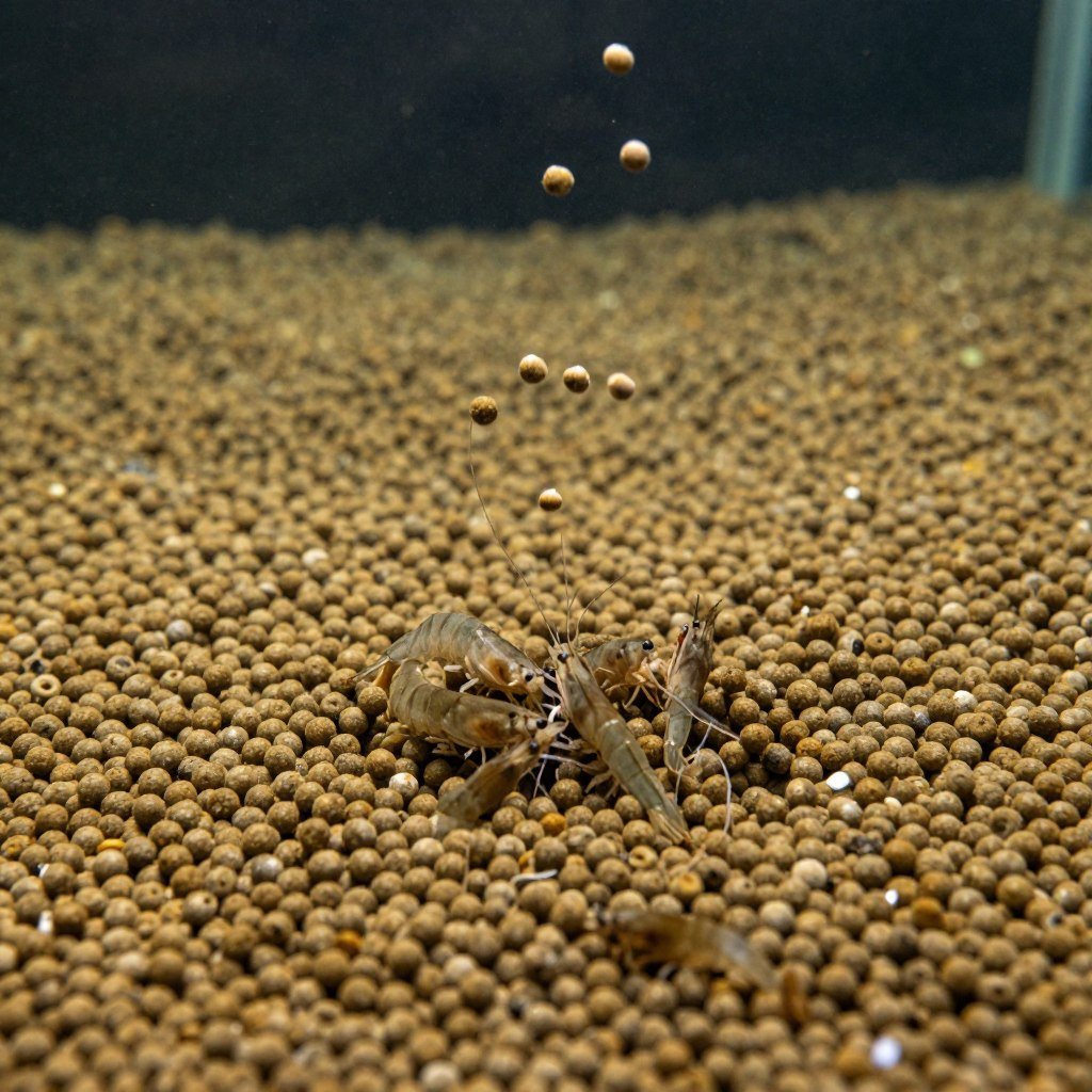 Shrimp feed pellets designed for bottom feeding