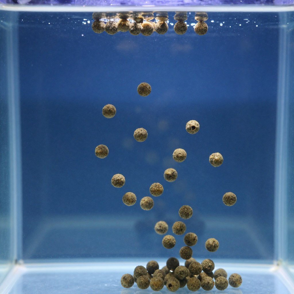 Slow-sinking fish feed pellets