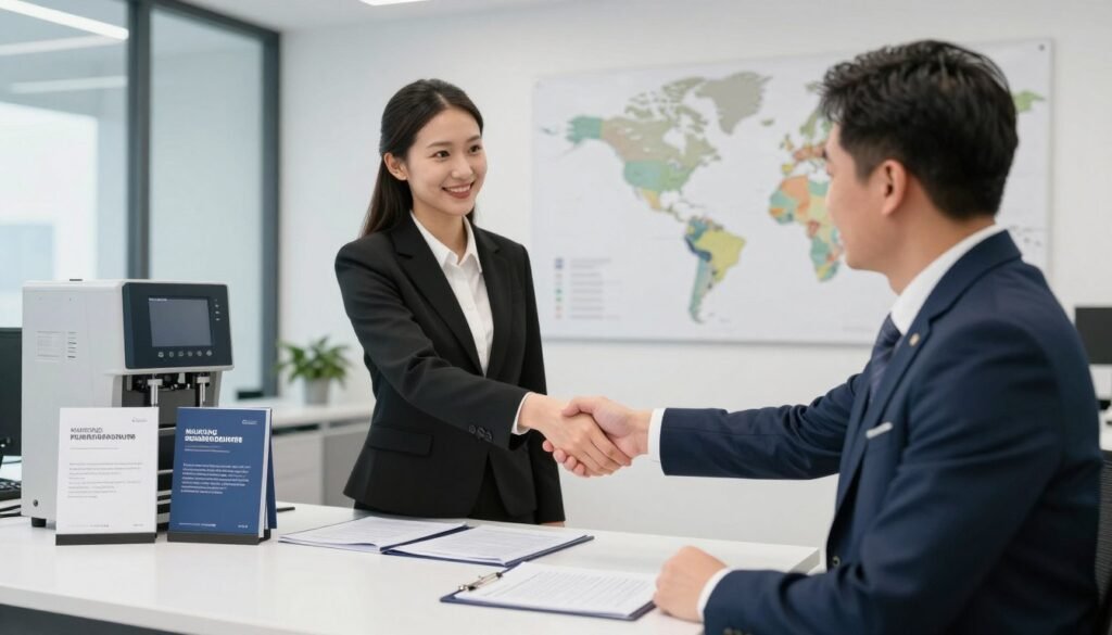 Successful business partnership handshake between MAIKONG and distributor