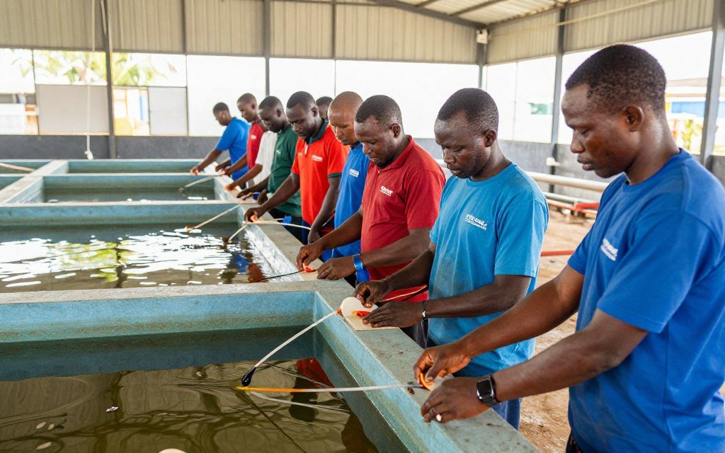 Tilapia feed production facility in Tanzania with training in progress Tilapia feed production facility in Tanzania with training in progress