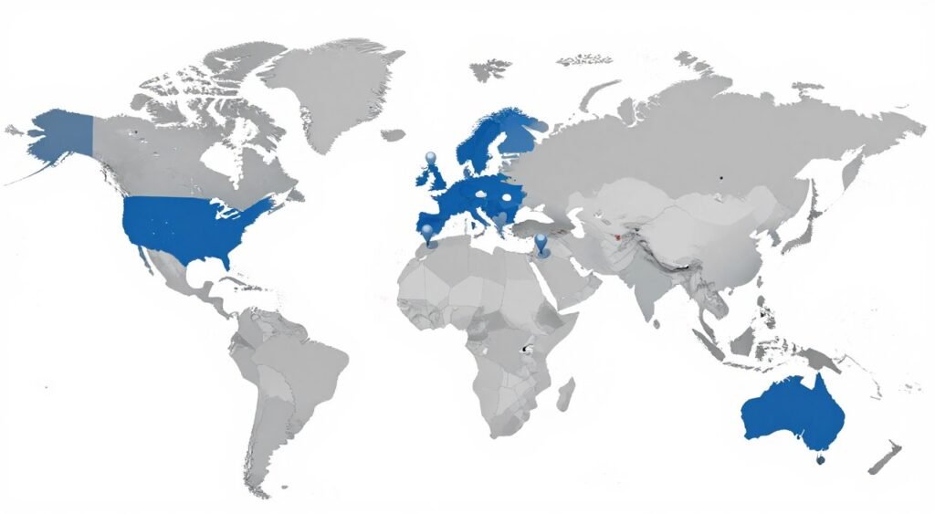 World map showing MAIKONG cattle feed production line installations across continents World map showing MAIKONG cattle feed production line installations across continents
