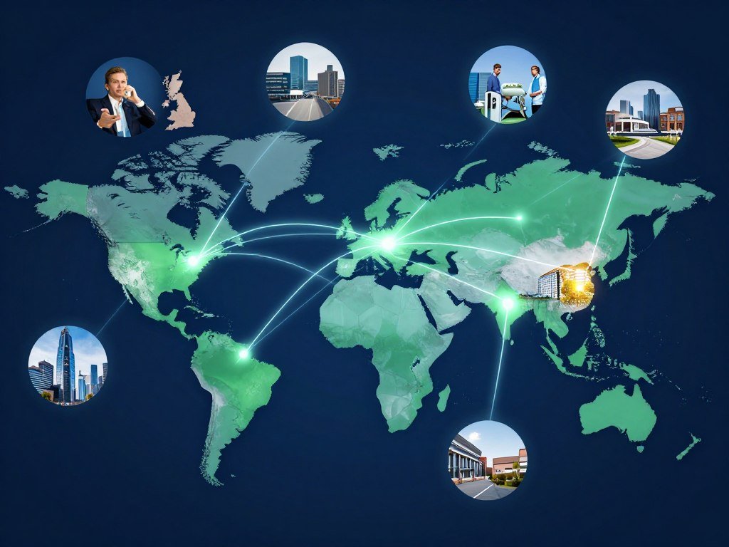 World map showing MAIKONG international customer locations across Europe, Americas, and Asia with connection lines
