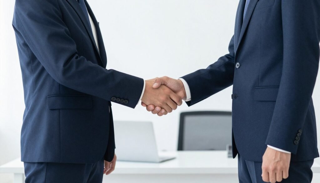 business partnership handshake representing distributor agreement
